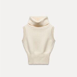 Cream Sleeveless Turtleneck Sweater